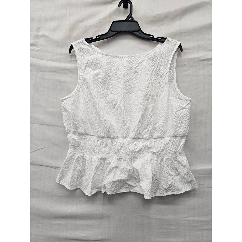 A New Day Womens Seersucker Peplum Top White Cotton Blend Casual Size XL